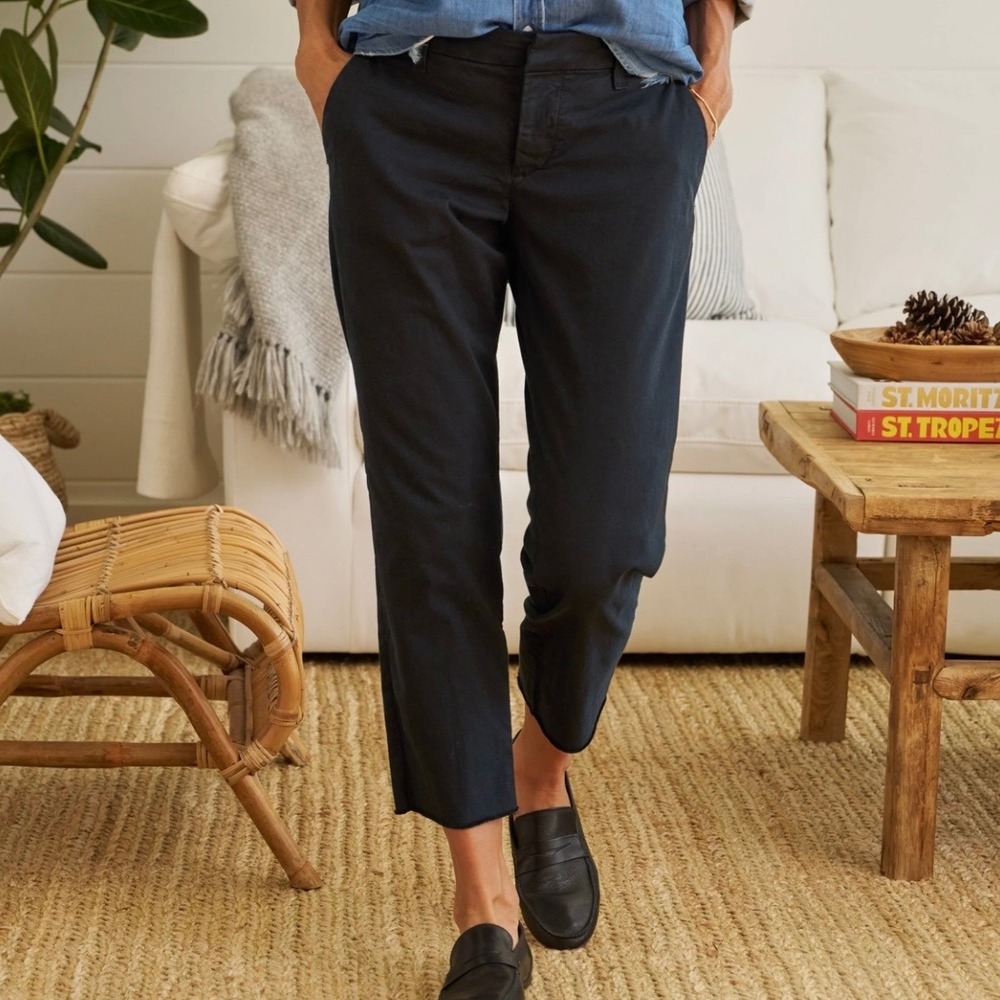 Frank & Eileen Wicklow Italian Cotton Chino Washed Black Raw Hem Cropped Size 8